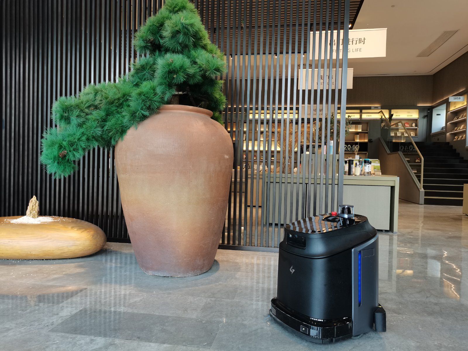 Autonomous scrubber on a polished commercial floor