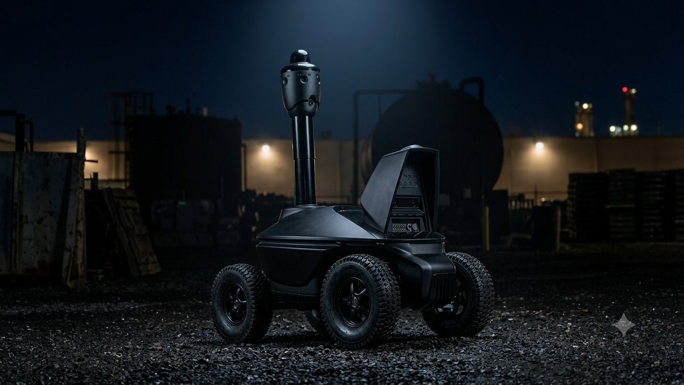 Wheeled patrol robot at night