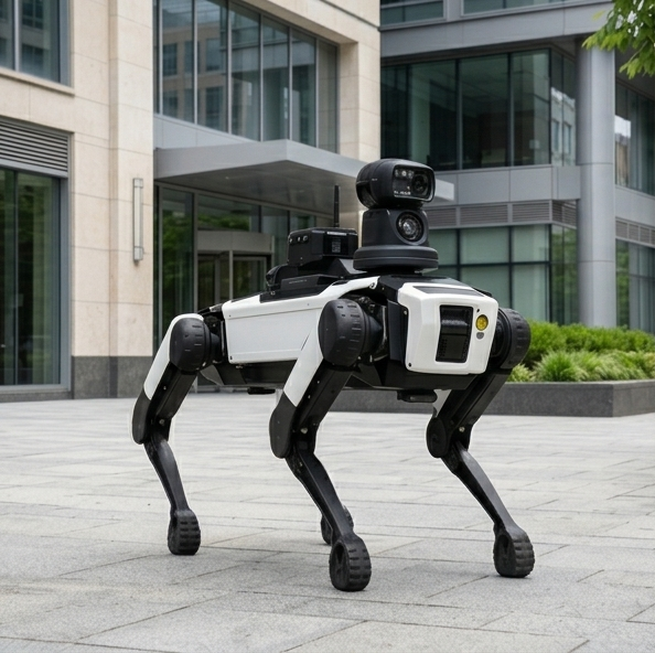 Quadruped robot dog patrolling